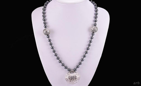 Wonderful Asian Vintage 800+ Purity Silver and Hematite Round Bead Necklace