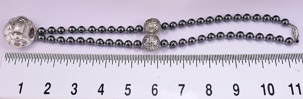 Wonderful Asian Vintage 800+ Purity Silver and Hematite Round Bead Necklace