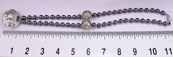 Wonderful Asian Vintage 800+ Purity Silver and Hematite Round Bead Necklace