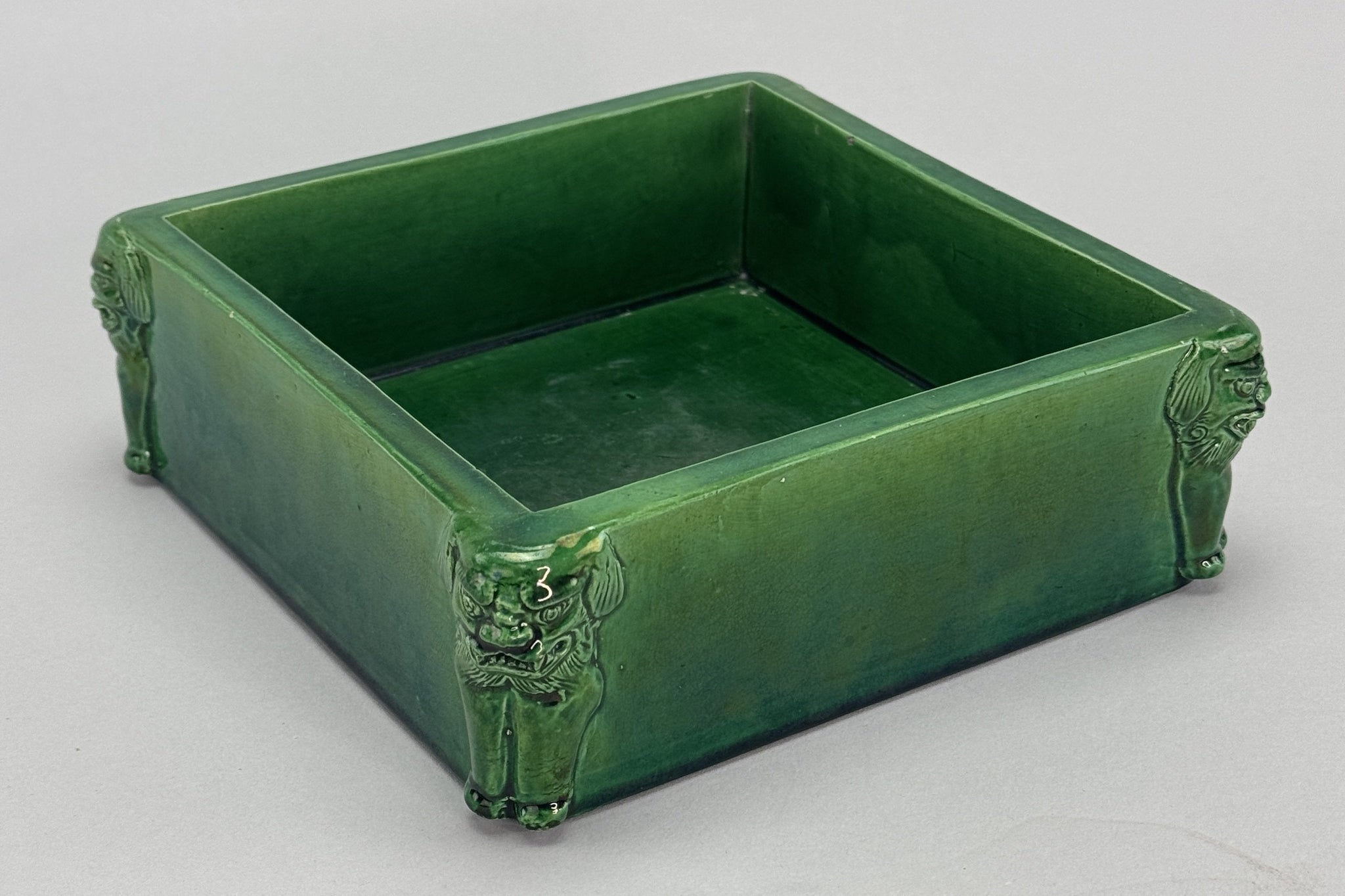 Beautiful Mid/Late 1800s Chinese Green Glazed Square Fu Lion Planter Jardiniere