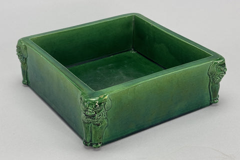 Beautiful Mid/Late 1800s Chinese Green Glazed Square Fu Lion Planter Jardiniere