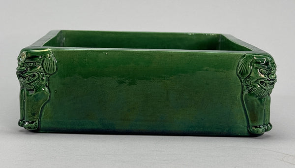 Beautiful Mid/Late 1800s Chinese Green Glazed Square Fu Lion Planter Jardiniere