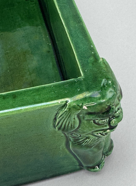 Beautiful Mid/Late 1800s Chinese Green Glazed Square Fu Lion Planter Jardiniere