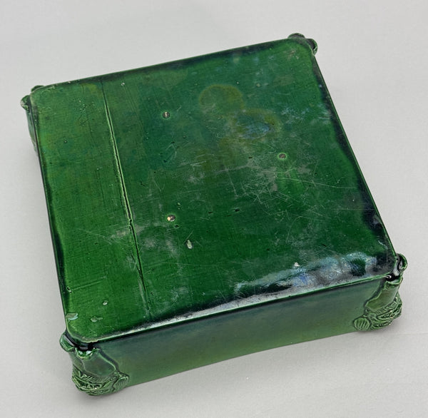 Beautiful Mid/Late 1800s Chinese Green Glazed Square Fu Lion Planter Jardiniere