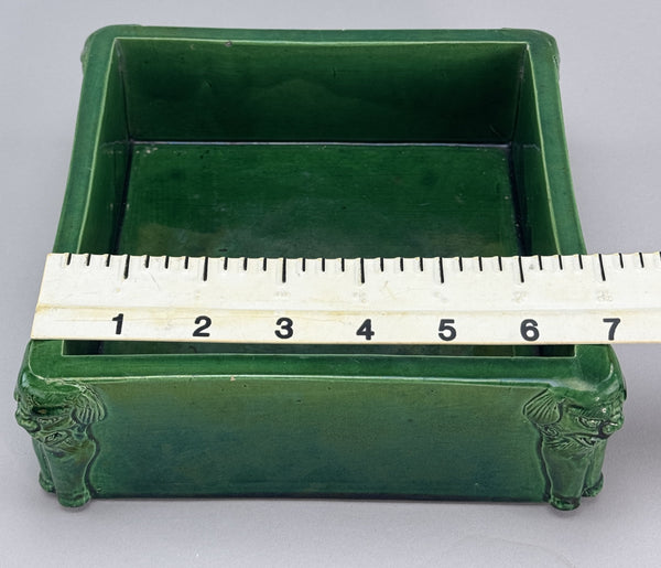 Beautiful Mid/Late 1800s Chinese Green Glazed Square Fu Lion Planter Jardiniere