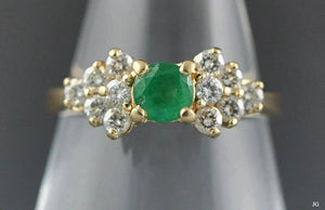 Beautiful Genuine Emerald and Diamond Ring 14k Yellow Gold Size 5.75