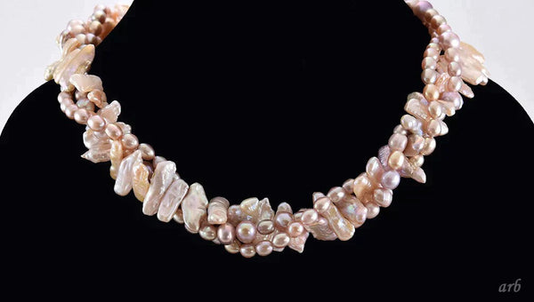 Lovely Modern Necklace of Dyed Irregular Pearls and Charming Amethyst Clasp