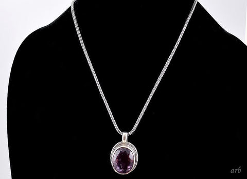 Gorgeous Modern Sterling Silver Rope Chain Necklace w/ 30 CARAT Amethyst Pendant