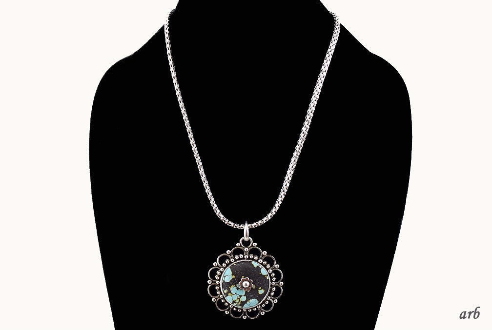 Gorgeous Modern Sterling Silver and Turquoise Necklace Rope Chain 19 Inches