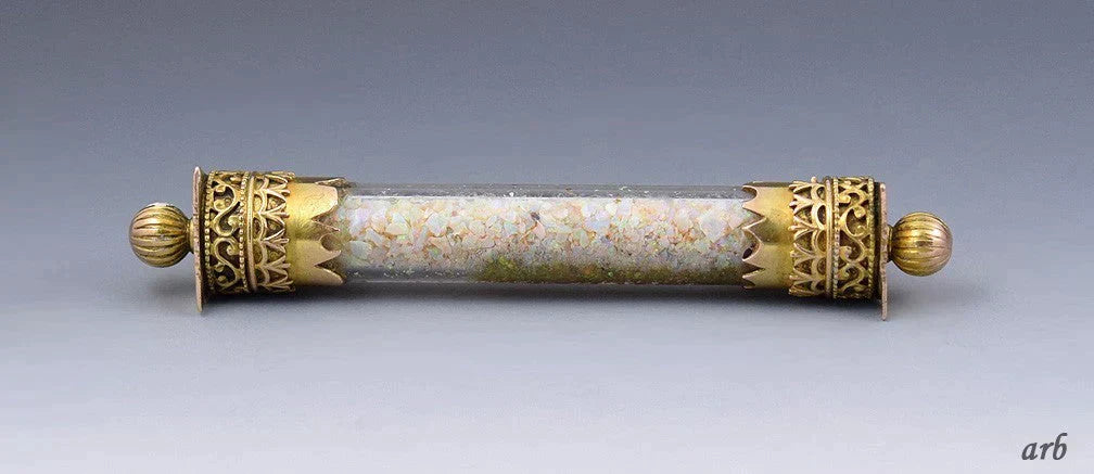 Dazzling Antique 9k Yellow Gold Pin w/ Opal Pieces in Glass Vial