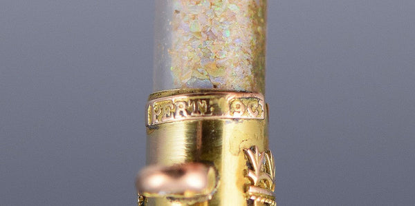 Dazzling Antique 9k Yellow Gold Pin w/ Opal Pieces in Glass Vial