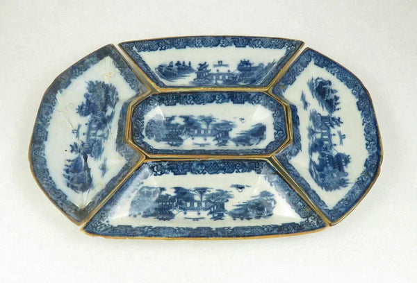 c1790 Rare Staffordshire Porcelain Hors d'Oeuvres Dish Set w Mahogany Tray