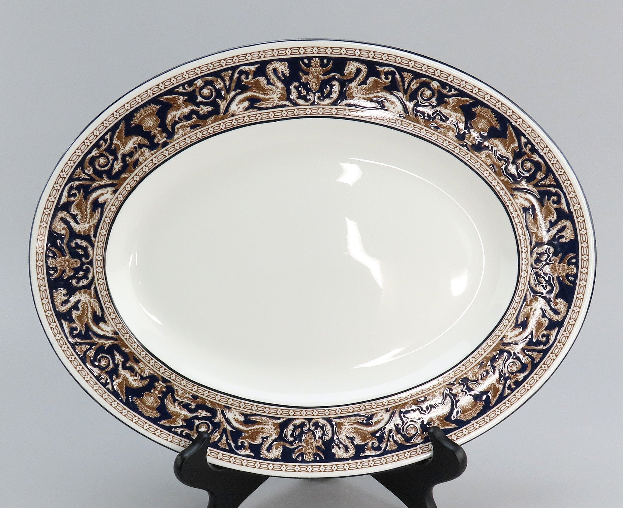 Great Wedgwood Florentine Dark Blue Navy Trim W1956 Small Platter 14" Long