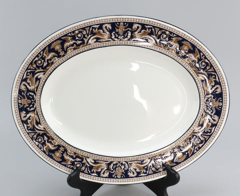 Great Wedgwood Florentine Dark Blue Navy Trim W1956 Small Platter 14" Long
