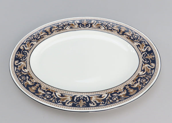 Great Wedgwood Florentine Dark Blue Navy Trim W1956 Small Platter 14" Long