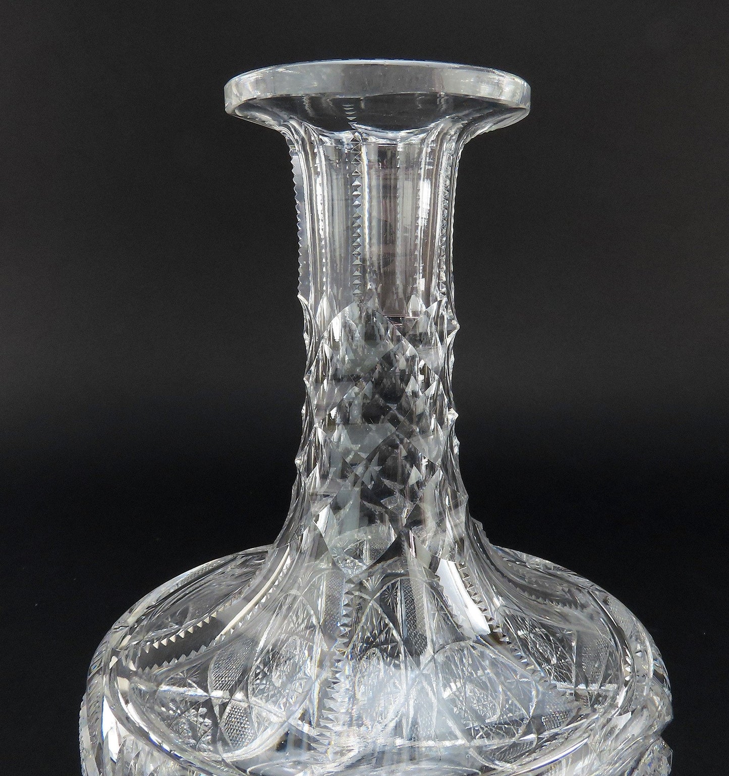 Superb American Brilliant Period Cut Glass Long Neck Carafe Decanter Bottle Vase
