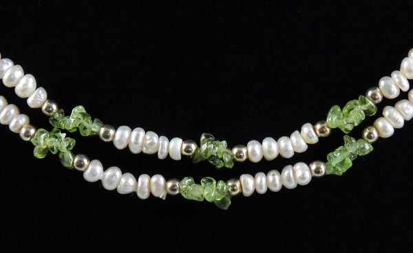 Gorgeous Modern Tumbled Peridot Pearls & Gold Plated Bead Necklace