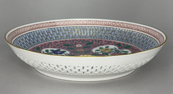 Herend Handpainted Emaille Rose ERS Reticulated 9 7/8" Pink Floral Bowl