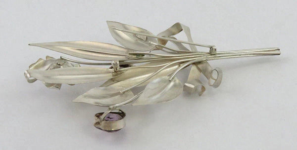 Vintage 1940's or 1950's Sterling Silver Amethyst Flower Bouquet Pin