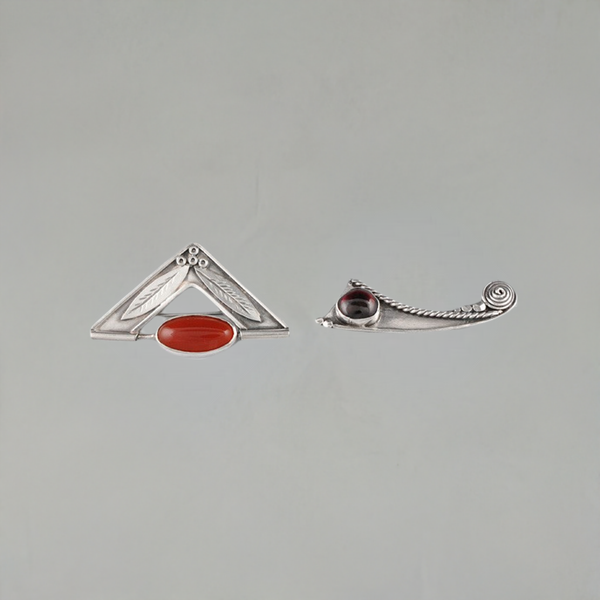 2 Sterling Pins Brooches Onyx Garnet Gemstones