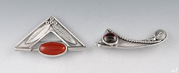 2 Sterling Pins Brooches Onyx Garnet Gemstones