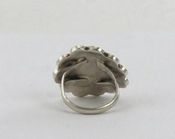 Native American Indian Sterling Silver Turquoise Coral MOP Zuni Sun Face Ring