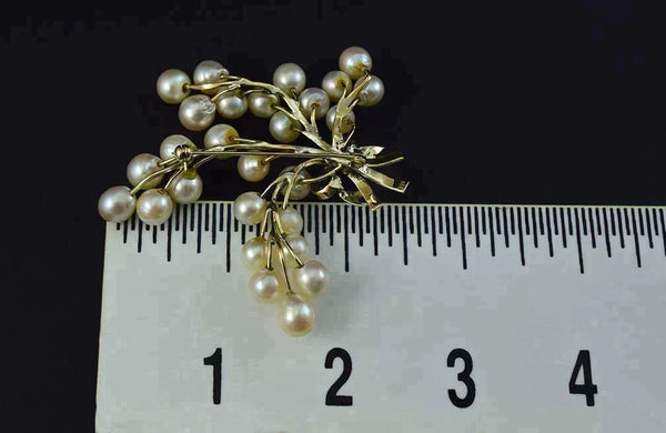 High Quality 14k Yellow Gold Pearl Branch Pin Brooch w/ Ribbon