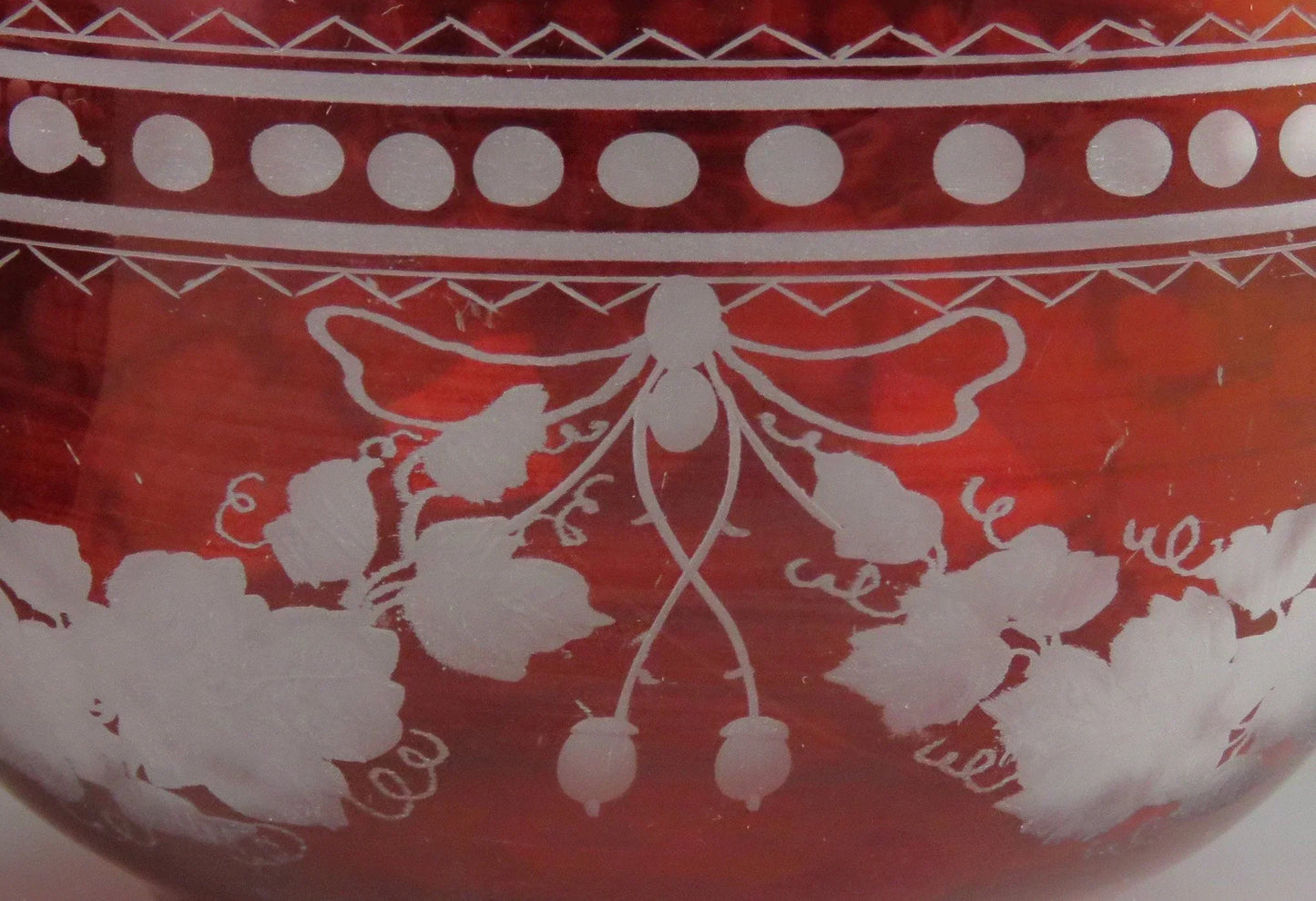 Beautiful Pair Antique Mid 1800s Bohemian Red Ruby Cut Glass Dessert Bowls (2/6)