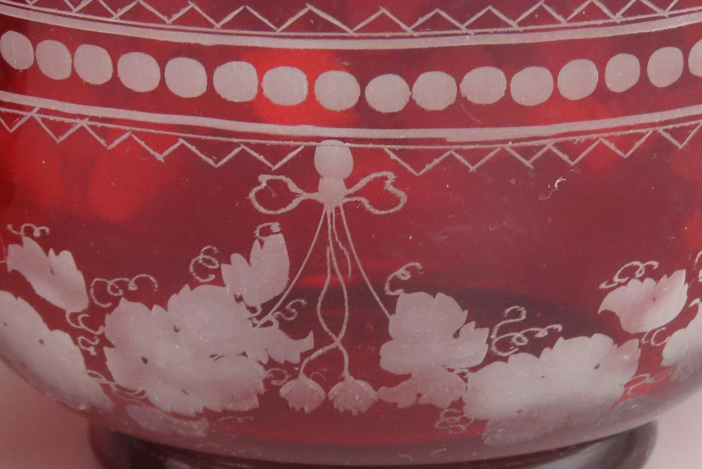 Beautiful Pair Antique Mid 1800s Bohemian Red Ruby Cut Glass Dessert Bowls (3/6)