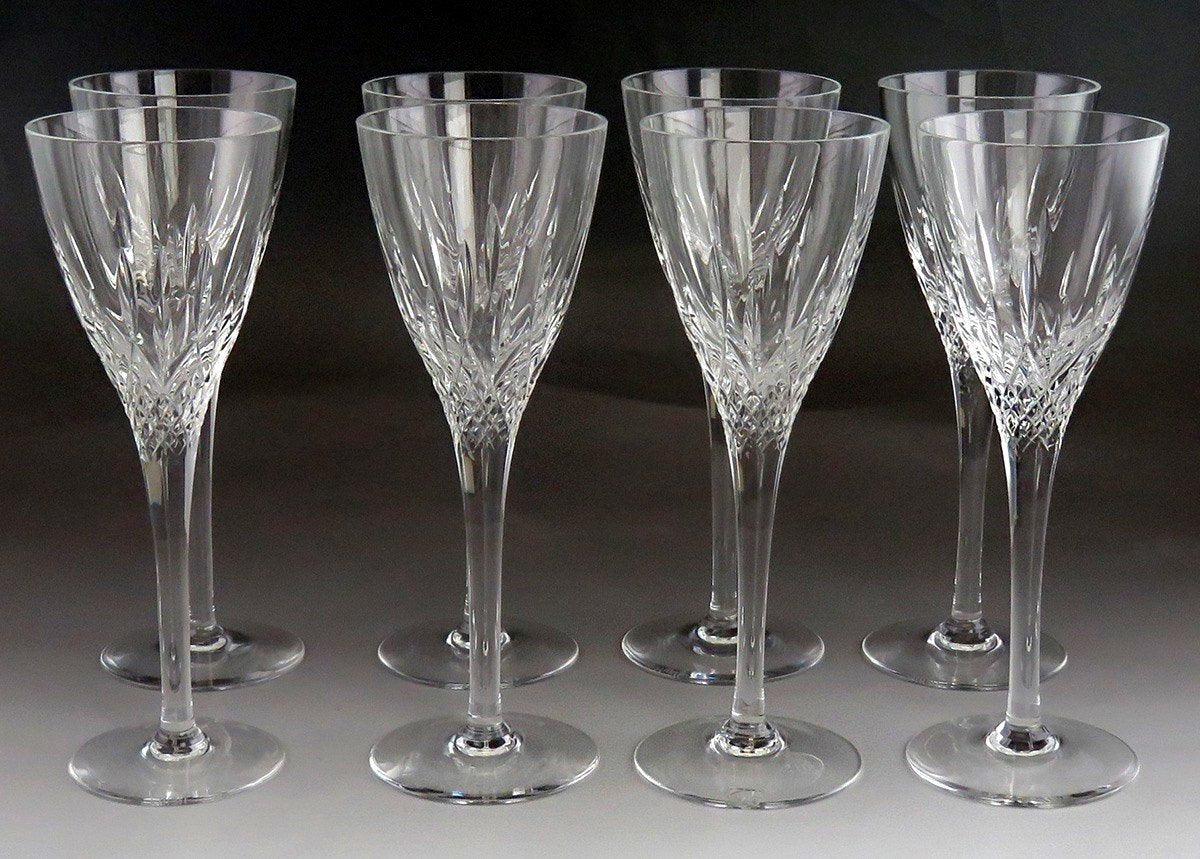 8 Vintage English Stuart Cambridge Cut Glass Crystal Champagne Flutes Glasses
