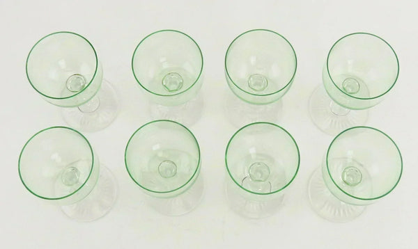 5 Antique Great Quality Hand Blown Green Wine Glasses