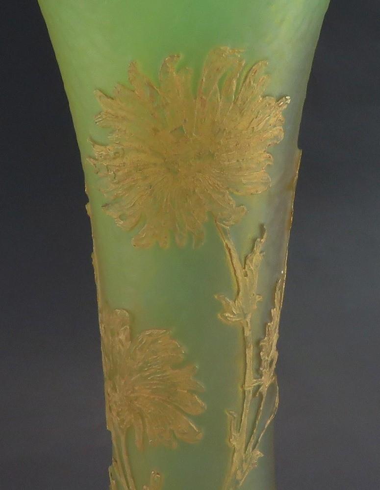 Antique Large Daum Nancy Cameo Art Glass Gilt Flower Vase