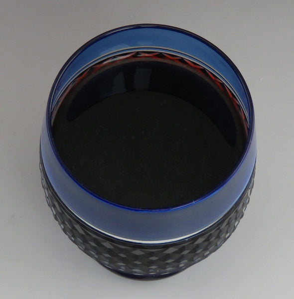 12 Antique Cobalt Blue Cut to Clear Diamond Pattern Tumblers/Glasses