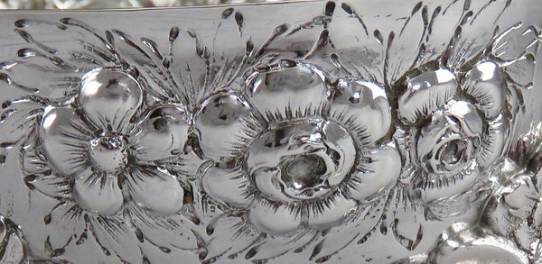 Pair Antique 1889 German Sterling Silver Hand Chased Bowls/Dishes