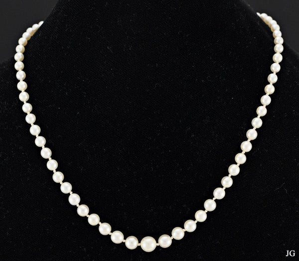 Genuine Graduated Pearl Necklace w/ 14K White Gold Filigree Clasp