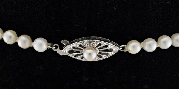 Genuine Graduated Pearl Necklace w/ 14K White Gold Filigree Clasp