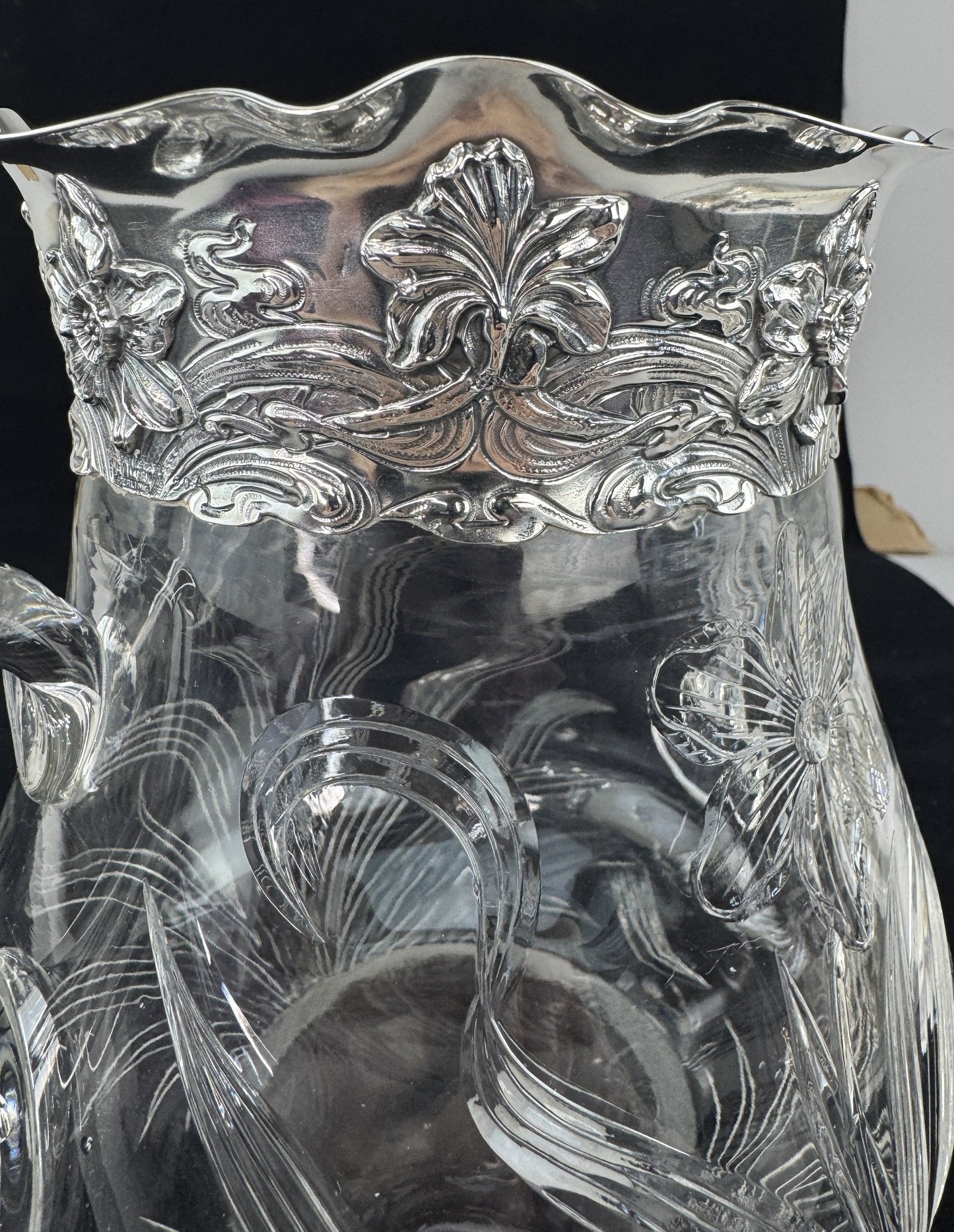 Art Nouveau Hawkes Gravic ABP Cut Glass Theodore Star Sterling Silver Vase