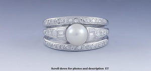 Stunning 18K White Gold .85ct Diamond & Pearl Ring Sz 10 1/4