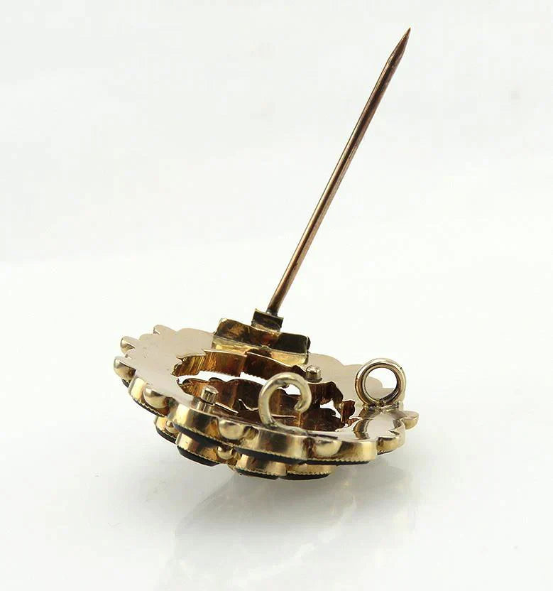 Antique Victorian 14K Gold & Onyx Stone Mourning Memorial Jewelry Pin/Brooch