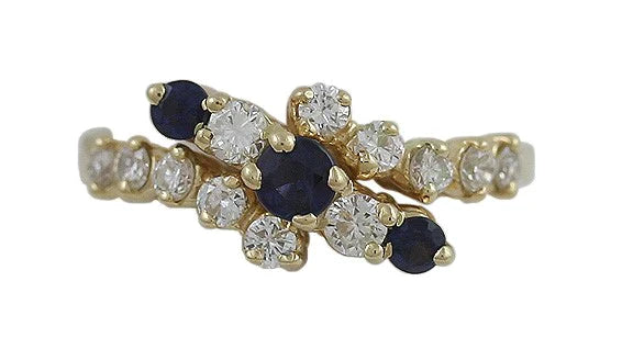 Vibrant Modern 14K Yellow Gold Blue Sapphire Brilliant Diamond Ring Size 5.75