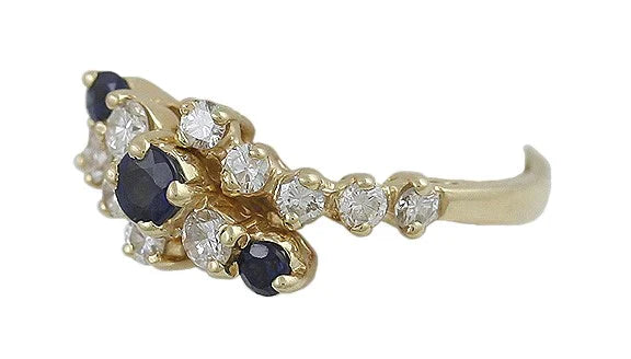 Vibrant Modern 14K Yellow Gold Blue Sapphire Brilliant Diamond Ring Size 5.75