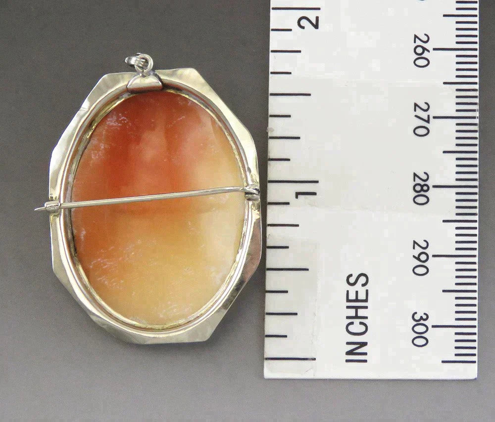 Antique c1915 14K White Gold Shell Cameo Pendant Pin or Brooch