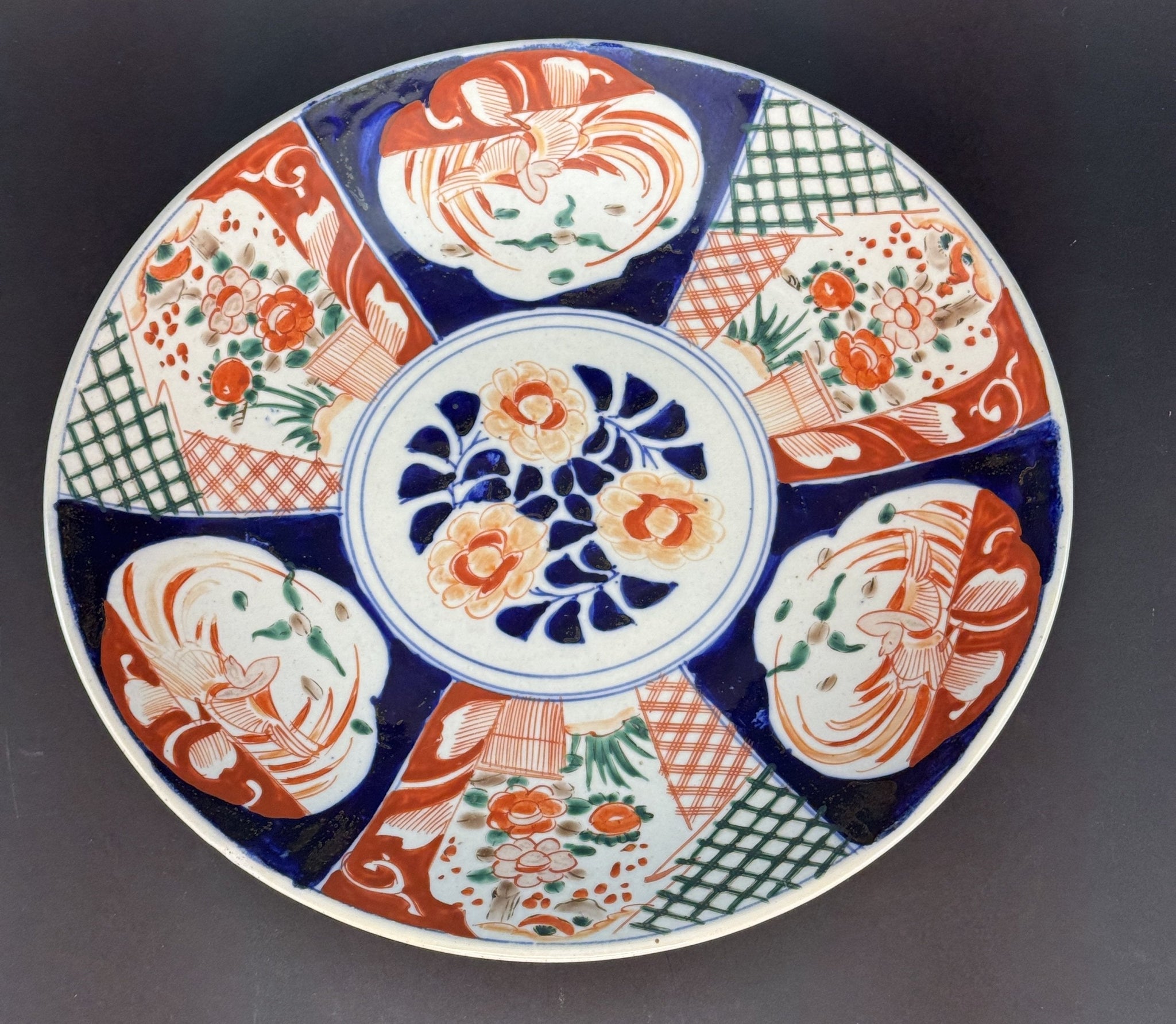 Early/Mid 1800s Japan Imari Porcelain 14.5" Six Panel Round Plate Charger
