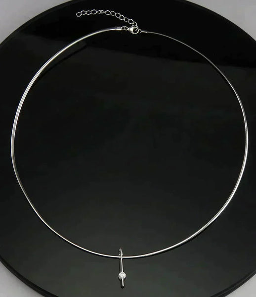 Italian Platinum 14K Gold & Modern VVS Diamond Choker Style Necklace w/ Pendant