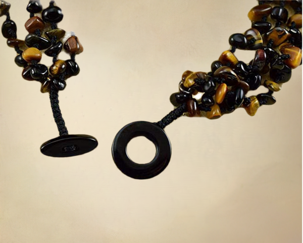 Gorgeous Sajen Tiger's-Eye And Onyx Stones Beaded Necklace