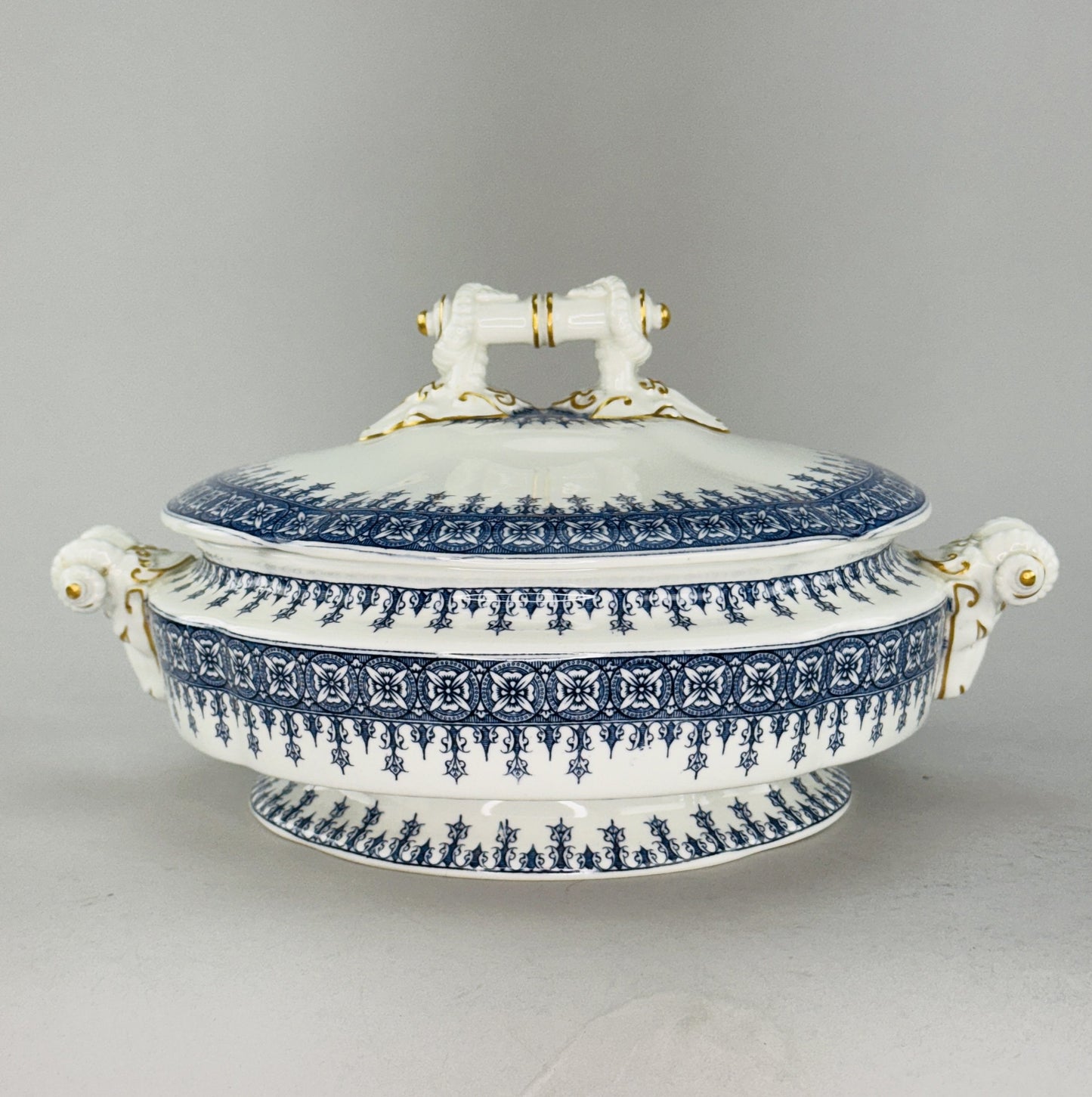 Fancy Royal Worcester Covered Serving Bowl With Ram's Heads 1890