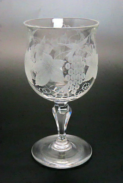 c1870 4 American Cut Frosted Hand Blown Grape Table Wine Water Goblets Glasses