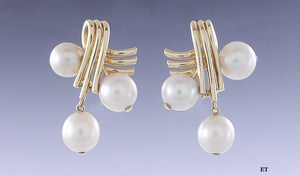 Elegant 14k Yellow Gold & Pearl Drop Clipback Earrings