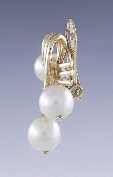 Elegant 14k Yellow Gold & Pearl Drop Clipback Earrings