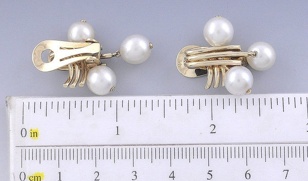 Elegant 14k Yellow Gold & Pearl Drop Clipback Earrings